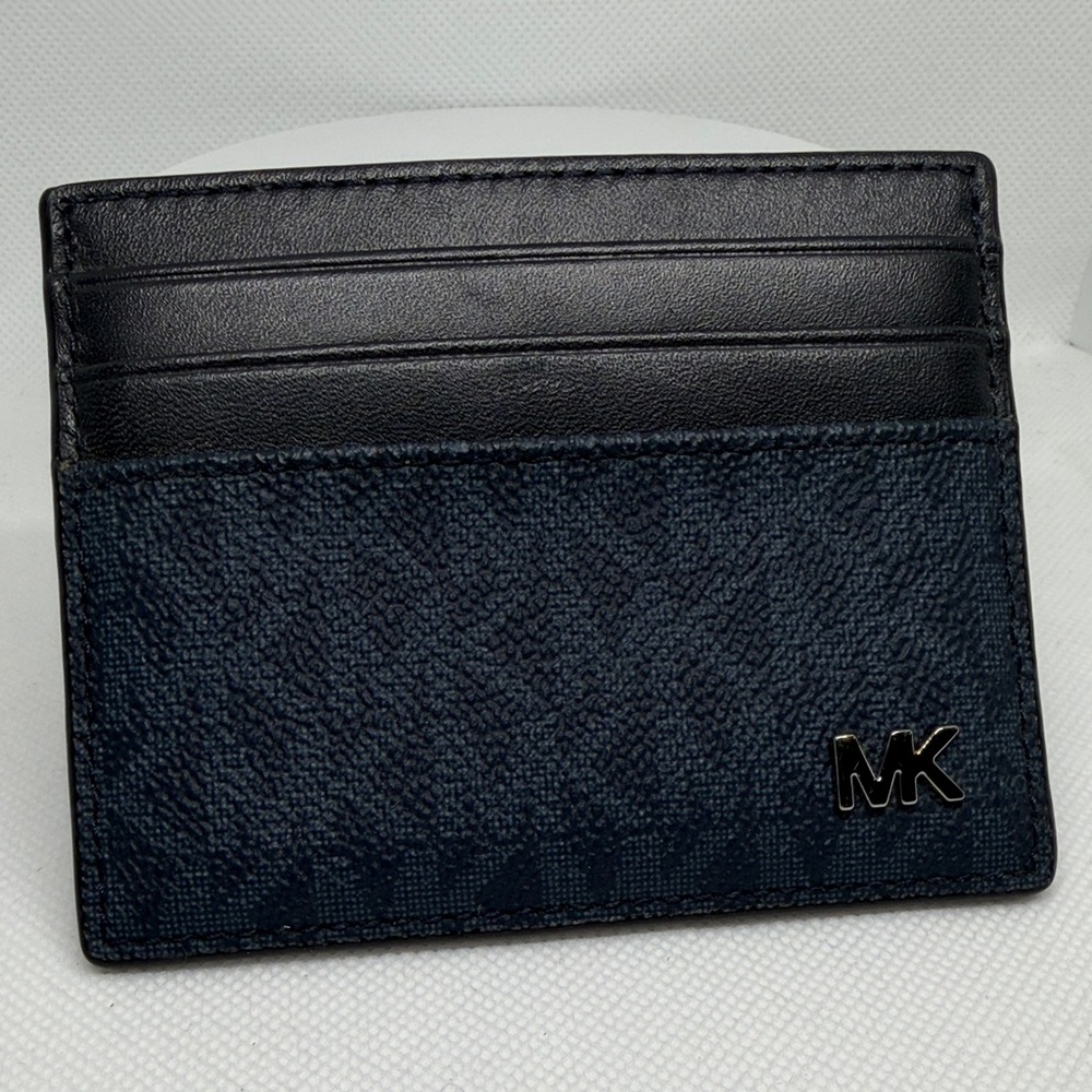 MICHEAL Kors Cooper Card Case Signature logo-print canvas & admiral/pale blue